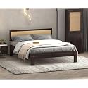 SUNCOM Sheesham Wood Bed Without Storage - Solid Wooden Queen Size Cot - Double Bed for Bedroom Living Room Home - Sturdy &amp; Stylish Platform Bed (Walnut Finish)
