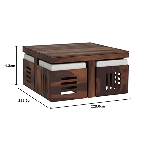 sheesham wood center coffee table with 4 stools for living room wooden tea tables furniture matte finish
