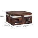 Sheesham Wood Center Coffee Table with 4 Stools for Living Room Wooden Tea Tables Furniture (Matte Finish)