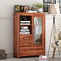 Sheesham Wood Compact Hutch Cabinet with Acrylic Glass Door Storage Drawers Display Organizer for Home Dining Living Study Kitchen Furniture Solid Wooden Showcase Unit