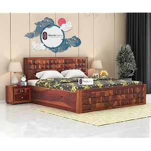 sheesham wood king size bed with box storage for bedroom solid wooden double bed furniture with headboard and footboard design honey modern design