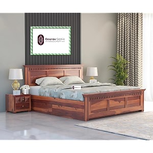 solid sheesham wood king size bed with storage drawers  honey finish wooden bed for bedroom  solid wood king bed with headboard and box storage honey modern
