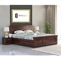 Solid Sheesham Wood King Size Bed with Storage Drawers | Walnut Finish Wooden Bed for Bedroom | Solid Wood King Bed with Headboard and Box Storage (Walnut, Modern)
