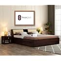Sheesham Wood King Size Bed with Box Storage and Cream Cushioned Headboard Solid Wooden Double Bed Furniture for Bedroom (Walnut, with Side Drawer)
