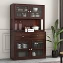 Sheesham Wood Hutch Cabinet with Upper Acrylic Glass Doors Large Storage Shelf Unit Tall Display Cupboard Sideboard Buffet for Dining Living Room Home Kitchen Furniture