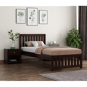 suncom sheesham wood single size bed without storage for bedroom - single cot wooden bed for living room - solid wood divan bed for hostel home furniture walnut finish