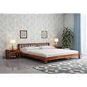Sheesham Wood King Size Bed Without Storage | Low Floor Platform Bed | Modern Wide Headboard | Rosewood Bed | Honey Finished