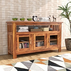 Sheesham Wood Kitchen Cabinet with Glass Door