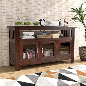 Sheesham Wood Kitchen Cabinet with Glass Door