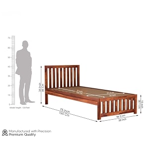 suncom sheesham wood single size bed without storage for bedroom - single cot wooden bed for living room - solid wood divan bed for hostel home furniture honey finish