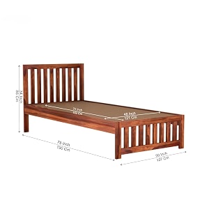 suncom solid sheesham wood bed 6x4 single bed without storage for bedroom - single cot wooden bed double size for living room guest room - 12 month warranty honey finish 6x4