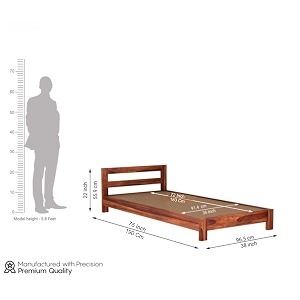 suncom sheesham wood single size bed without storage for bedroom - solid wood single bed wooden cot bed for livingroom - durable amp stylish wooden bed honey finish