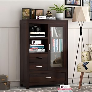 sheesham wood storage cabinet with acrylic glass door shelves and drawers for living room bedroom study solid wooden organizer cupboard bookcase with display rack home furniture