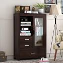 Sheesham Wood Storage Cabinet with Acrylic Glass Door Shelves and Drawers for Living Room Bedroom Study Solid Wooden Organizer Cupboard Bookcase with Display Rack Home Furniture