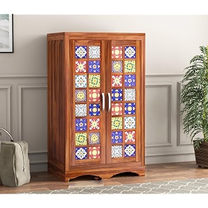 Sheesham Wood Wooden 2 Door Wardrobe Organizer