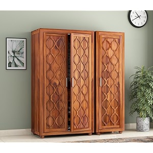 Sheesham Wood Wooden 3 Door Wardrobe Organizer