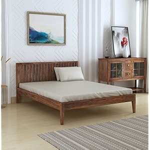 sheeshamwallah sheesham wood queen size bed without storage  solid wood bed  double bed cot for bedroom  rosewood teak brown finish  mattress size 78 x 60