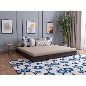 solid acacia wood low height king size bed without storage  wooden double bed  space saving low floorlyingriselevelprofile cot bed for bedroom  walnut mattress size 72x72 inch