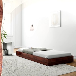 solid acacia wood single bed without storage  single cot wooden palang  space saving low height single size bed for bedroom  walnut finish mattress size 72x36 inch