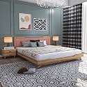 Wooden King Size Bed Without Storage | Low Height Cot with Rosedust Upholstered Cushion Headboard | Solid Wood Sheesham, Brown Finish | Mattress Size: 78 X 72