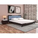 Wooden King Size Bed Without Storage | Low Height Cot with Dark Grey Upholstered Cushion Headboard | Solid Wood Sheesham, Walnut Finish | Mattress Size: 78 X 72