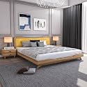Wooden King Size Bed Without Storage | Low Height Cot with Yellow Upholstered Cushion Headboard | Solid Wood Sheesham, Brown Finish | Mattress Size: 78 X 72