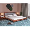 Wooden Queen Size Bed Without Storage | Low Height Cot with Grey Upholstered Cushion Headboard | Solid Wood Sheesham, Honey Finish | Mattress Size: 78 X 60