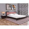 Wooden Queen Size Bed Without Storage | Low Height Cot with Flamingo Pink Upholstered Cushion Headboard | Solid Wood Sheesham, Walnut Finish | Mattress Size: 78 X 60