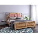 Wooden Queen Size Bed Without Storage | Low Height Cot with Pink Upholstered Cushion Headboard | Solid Wood Sheesham, Teak Finish | Mattress Size: 78 X 60