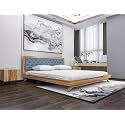 Wooden Queen Size Bed Without Storage | Low Height Cot with Blue Upholstered Cushion Headboard | Solid Wood Sagwan, Teak Finish | Mattress Size: 78 X 60