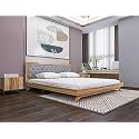 Sheeshamwallah Wooden Queen Size Bed Without Storage | Low Height Cot with Grey Upholstered Cushioned Headboard | Solid Wood Sheesham, Brown Finish | Mattress Size: 78 X 60