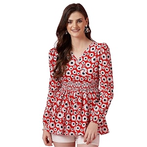 Sheetal Associates Womens Crepe Puff Sleeves Peplum