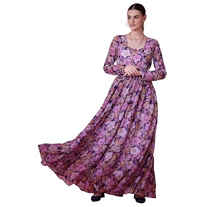 Sheetal Associates Womens Maxi Floral Print Georgette