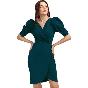 Sheetal Associates Womens Puff Sleeve V-Neck Bodycon