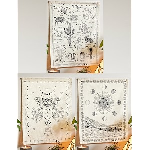sheetkart flag tapestrythe desert species the sun amp the butterfly - bohemian cotton printed hand made wall hanging tapestries with steel grommets beige pack of 3