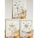 SheetKart Flag Tapestry/The Desert Species, The Sun & The Butterfly - Bohemian Cotton Printed Hand Made Wall Hanging Tapestries with Steel Grommets, Beige, Pack of 3