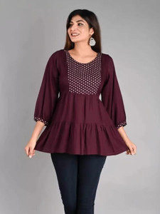 Sheffali Creation Casual Printed Women Black Top