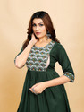 sheladiya Women Fit and Flare Dark Green