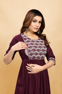 sheladiya Women Fit and Flare Maroon Midi