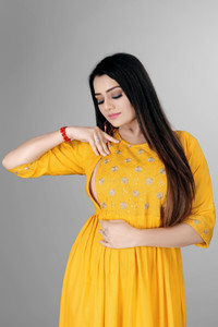 sheladiya Women Fit and Flare Yellow Midi
