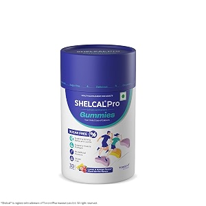 shelcal pro gummies  calcium amp vitamin d3  sugar free  supports strong bones amp joint  lemon-orange amp mixed berries flavors30 gummie - by torrent pharma