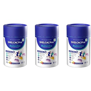 torrent shelcal pro calciumampvitamin d3 sugar free gummiessupports strong bonesampjoint lemonamporangeampmixed berries flavours30 gummiesx pack of 3