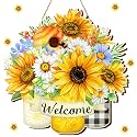 Shellwei Sunflower Welcome Sign for Front Door Summer Sunflower Decorations