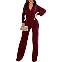 shengfan Formal Jumpsuits for Women Dressy Evening Sexy Deep V Neck Plus Size Long Wide Leg Pants Rompers Clubwear