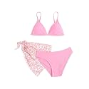 SHENHE Girl's 3 Piece Swimsuits Cute Spaghetti Strap Triangle Bikini with Ditsy Floral Cover Up Teen Bathing Suits