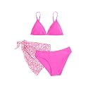 SHENHE Girl's 3 Piece Swimsuits Cute Spaghetti Strap Triangle Bikini with Ditsy Floral Cover Up Teen Bathing Suits
