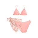 SHENHE Girl's 3 Piece Swimsuits Cute Spaghetti Strap Triangle Bikini with Ditsy Floral Cover Up Teen Bathing Suits