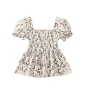 SHENHE Girl's Floral Square Neck Puff Short Sleeve Shirred Blouse Peplum Tops
