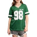 SHENHE Girl's Graphic Baseball Jersey Shirt V Neck Short Sleeve Loose Sport Teen Preppy Tshirt Top