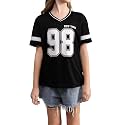 SHENHE Girl's Graphic Baseball Jersey Shirt V Neck Short Sleeve Loose Sport Teen Preppy Tshirt Top Black 11 Years